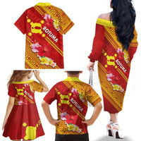 Rotuma Island Family Matching Off The Shoulder Long Sleeve Dress and Hawaiian Shirt Fijian Tapa with Polynesian Art and Hibiscus LT03 - Polynesian Pride