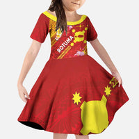 Rotuma Island Family Matching Off Shoulder Maxi Dress and Hawaiian Shirt Fijian Tapa with Polynesian Art and Hibiscus LT03 Daughter's Dress Red - Polynesian Pride