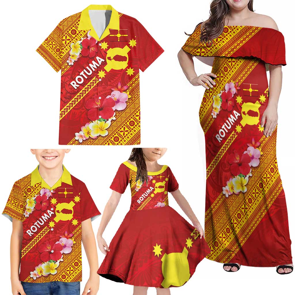 Rotuma Island Family Matching Off Shoulder Maxi Dress and Hawaiian Shirt Fijian Tapa with Polynesian Art and Hibiscus LT03 - Polynesian Pride