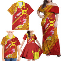 Rotuma Island Family Matching Off Shoulder Maxi Dress and Hawaiian Shirt Fijian Tapa with Polynesian Art and Hibiscus LT03 - Polynesian Pride