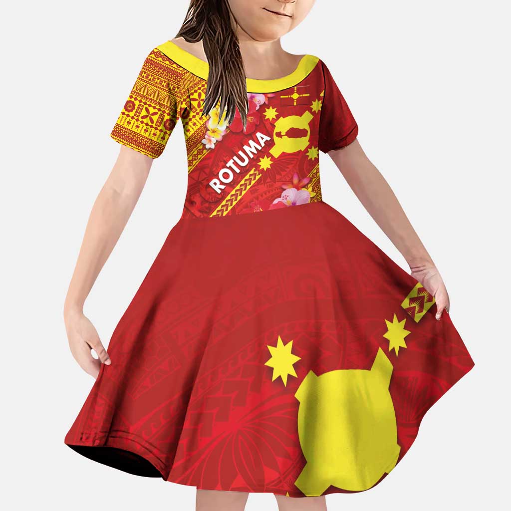 Rotuma Island Family Matching Puletasi and Hawaiian Shirt Fijian Tapa with Polynesian Art and Hibiscus LT03 Daughter's Dress Red - Polynesian Pride