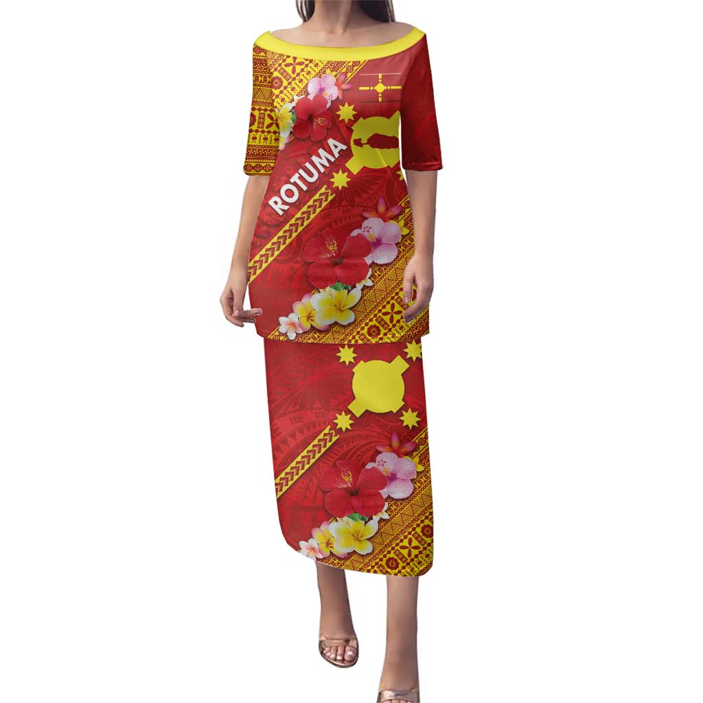 Rotuma Island Family Matching Puletasi and Hawaiian Shirt Fijian Tapa with Polynesian Art and Hibiscus LT03 Mom's Dress Red - Polynesian Pride