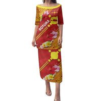 Rotuma Island Family Matching Puletasi and Hawaiian Shirt Fijian Tapa with Polynesian Art and Hibiscus LT03 Mom's Dress Red - Polynesian Pride