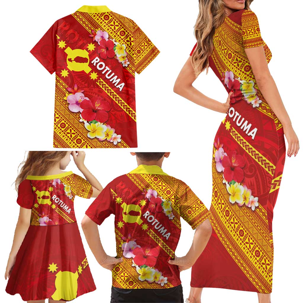Rotuma Island Family Matching Short Sleeve Bodycon Dress and Hawaiian Shirt Fijian Tapa with Polynesian Art and Hibiscus LT03 - Polynesian Pride