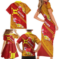 Rotuma Island Family Matching Short Sleeve Bodycon Dress and Hawaiian Shirt Fijian Tapa with Polynesian Art and Hibiscus LT03 - Polynesian Pride