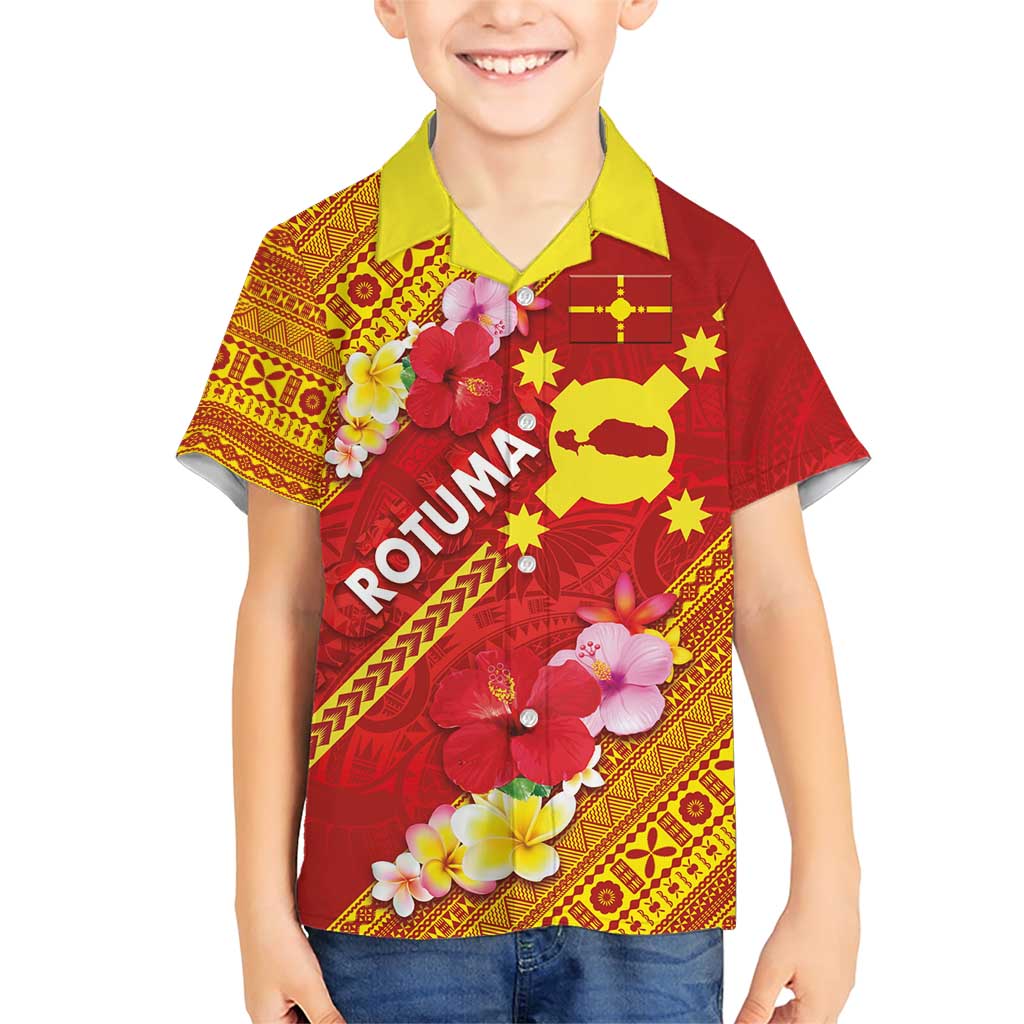 Rotuma Island Family Matching Short Sleeve Bodycon Dress and Hawaiian Shirt Fijian Tapa with Polynesian Art and Hibiscus LT03 Son's Shirt Red - Polynesian Pride