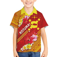 Rotuma Island Family Matching Short Sleeve Bodycon Dress and Hawaiian Shirt Fijian Tapa with Polynesian Art and Hibiscus LT03 Son's Shirt Red - Polynesian Pride