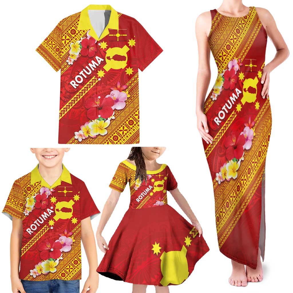 Rotuma Island Family Matching Tank Maxi Dress and Hawaiian Shirt Fijian Tapa with Polynesian Art and Hibiscus LT03 - Polynesian Pride