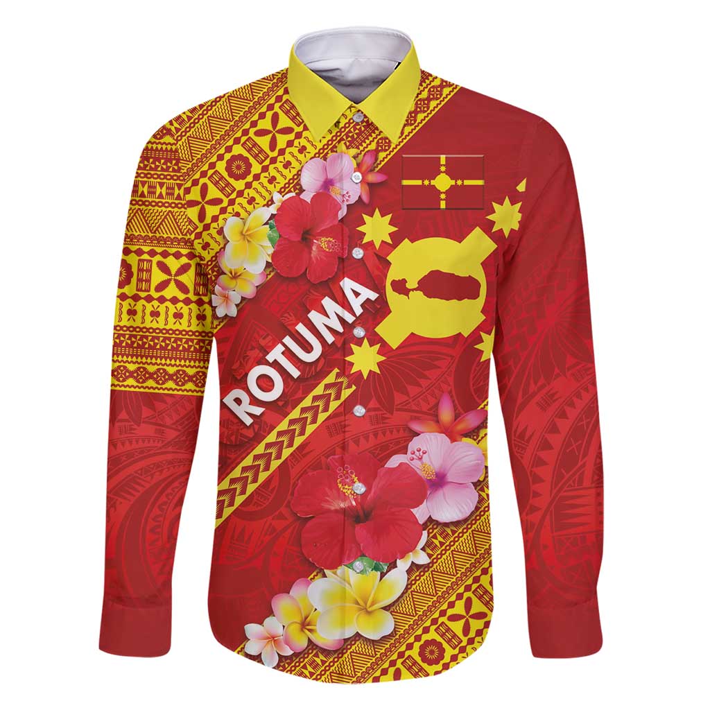 Rotuma Island Family Matching Tank Maxi Dress and Hawaiian Shirt Fijian Tapa with Polynesian Art and Hibiscus LT03 Dad's Shirt - Long Sleeve Red - Polynesian Pride