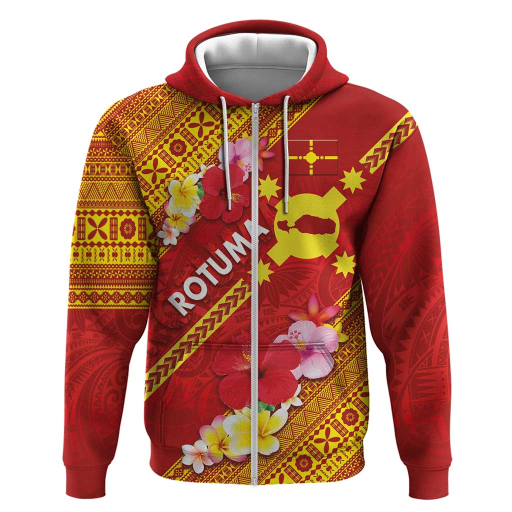 Rotuma Island Hoodie Fijian Tapa with Polynesian Art and Hibiscus LT03 Zip Hoodie Red - Polynesian Pride