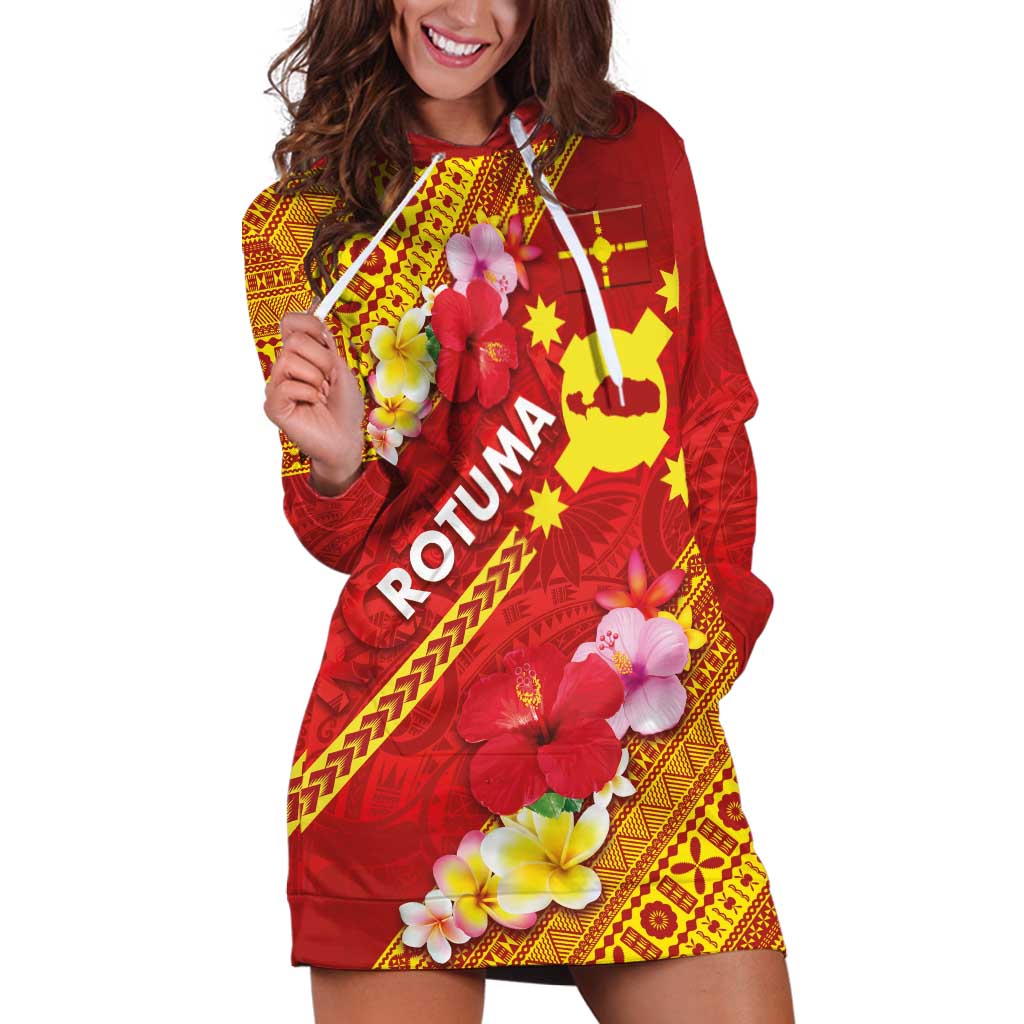 Rotuma Island Hoodie Dress Fijian Tapa with Polynesian Art and Hibiscus LT03 Red - Polynesian Pride