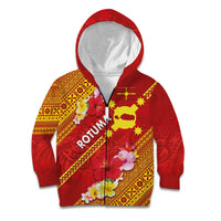 Rotuma Island Kid Hoodie Fijian Tapa with Polynesian Art and Hibiscus LT03 Zip Hoodie Red - Polynesian Pride