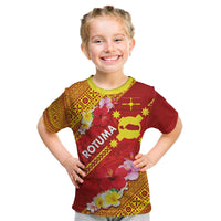 Rotuma Island Kid T Shirt Fijian Tapa with Polynesian Art and Hibiscus LT03 Red - Polynesian Pride