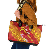 Rotuma Island Leather Tote Bag Fijian Tapa with Polynesian Art and Hibiscus LT03 Red - Polynesian Pride