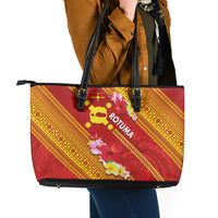 Rotuma Island Leather Tote Bag Fijian Tapa with Polynesian Art and Hibiscus LT03 - Polynesian Pride