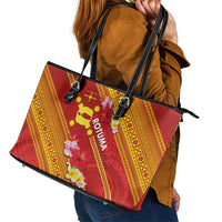 Rotuma Island Leather Tote Bag Fijian Tapa with Polynesian Art and Hibiscus LT03 - Polynesian Pride