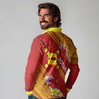 Rotuma Island Long Sleeve Polo Shirt Fijian Tapa with Polynesian Art and Hibiscus LT03 - Polynesian Pride