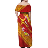 Rotuma Island Off Shoulder Maxi Dress Fijian Tapa with Polynesian Art and Hibiscus LT03 - Polynesian Pride