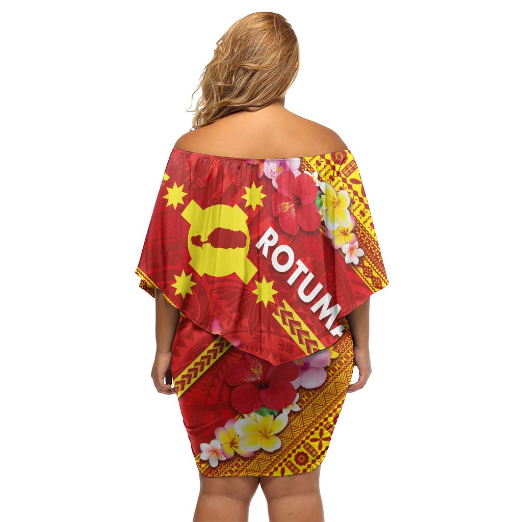 Rotuma Island Off Shoulder Short Dress Fijian Tapa with Polynesian Art and Hibiscus LT03 - Polynesian Pride