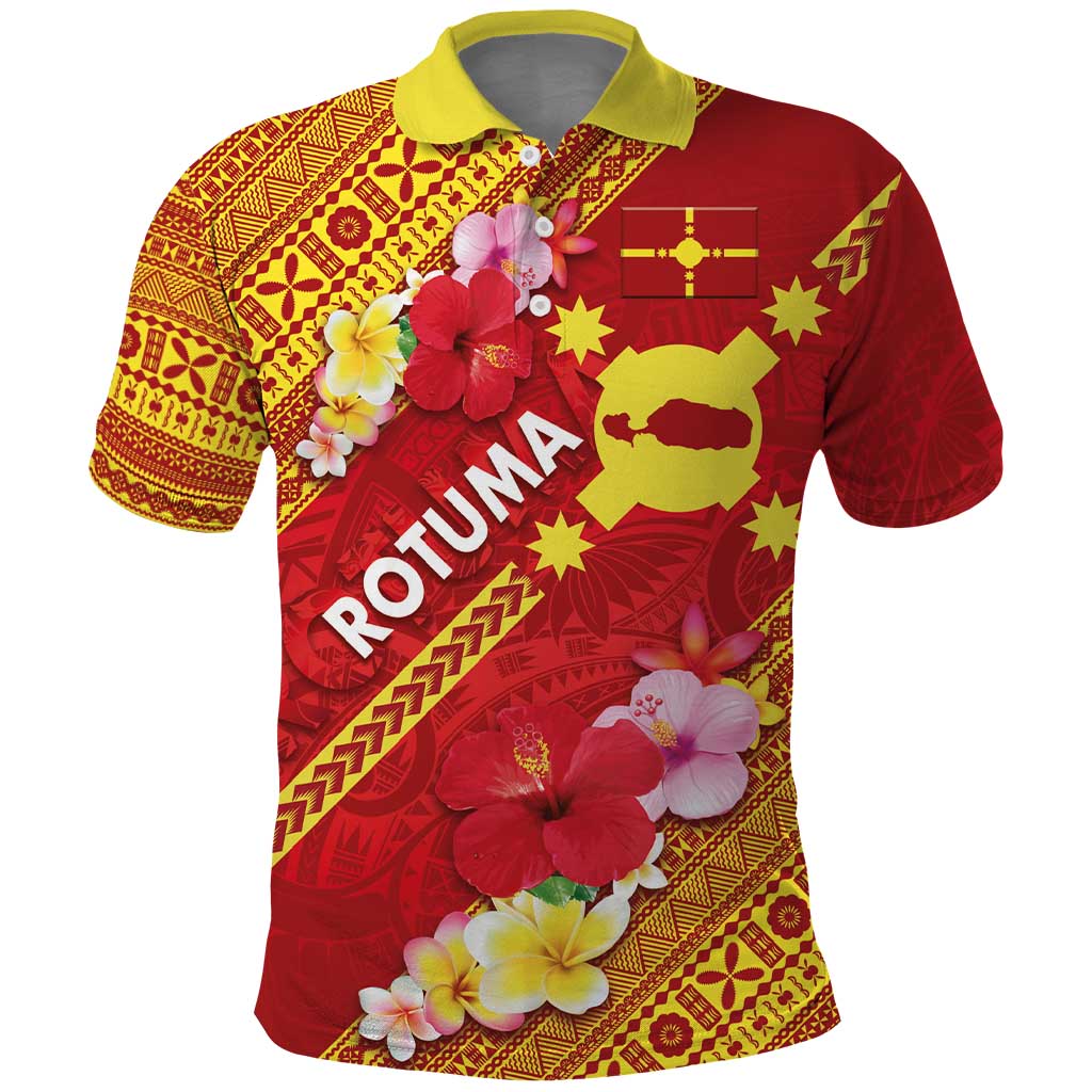 Rotuma Island Polo Shirt Fijian Tapa with Polynesian Art and Hibiscus LT03 Red - Polynesian Pride