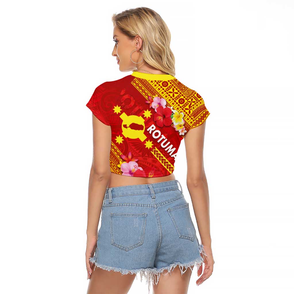 Rotuma Island Raglan Cropped T Shirt Fijian Tapa with Polynesian Art and Hibiscus LT03 - Polynesian Pride