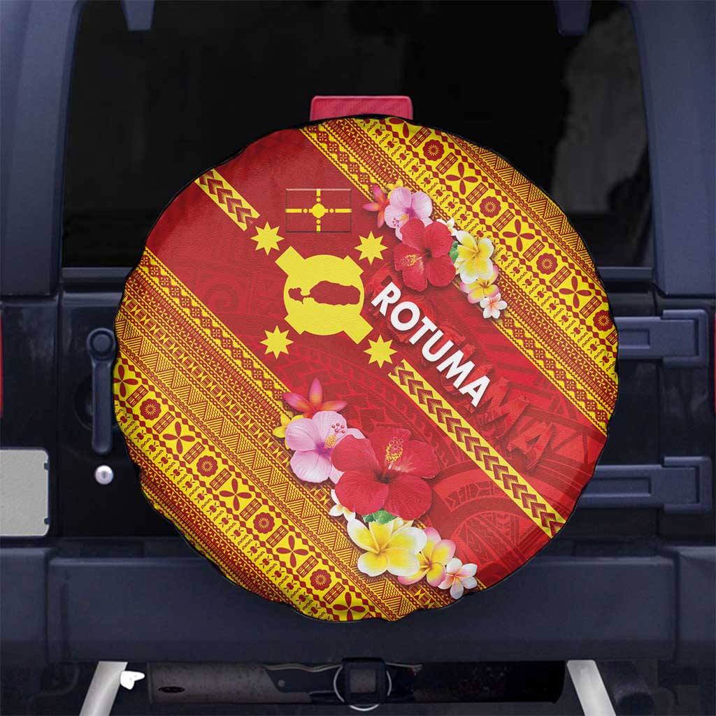 Rotuma Island Spare Tire Cover Fijian Tapa with Polynesian Art and Hibiscus LT03 No hole Red - Polynesian Pride