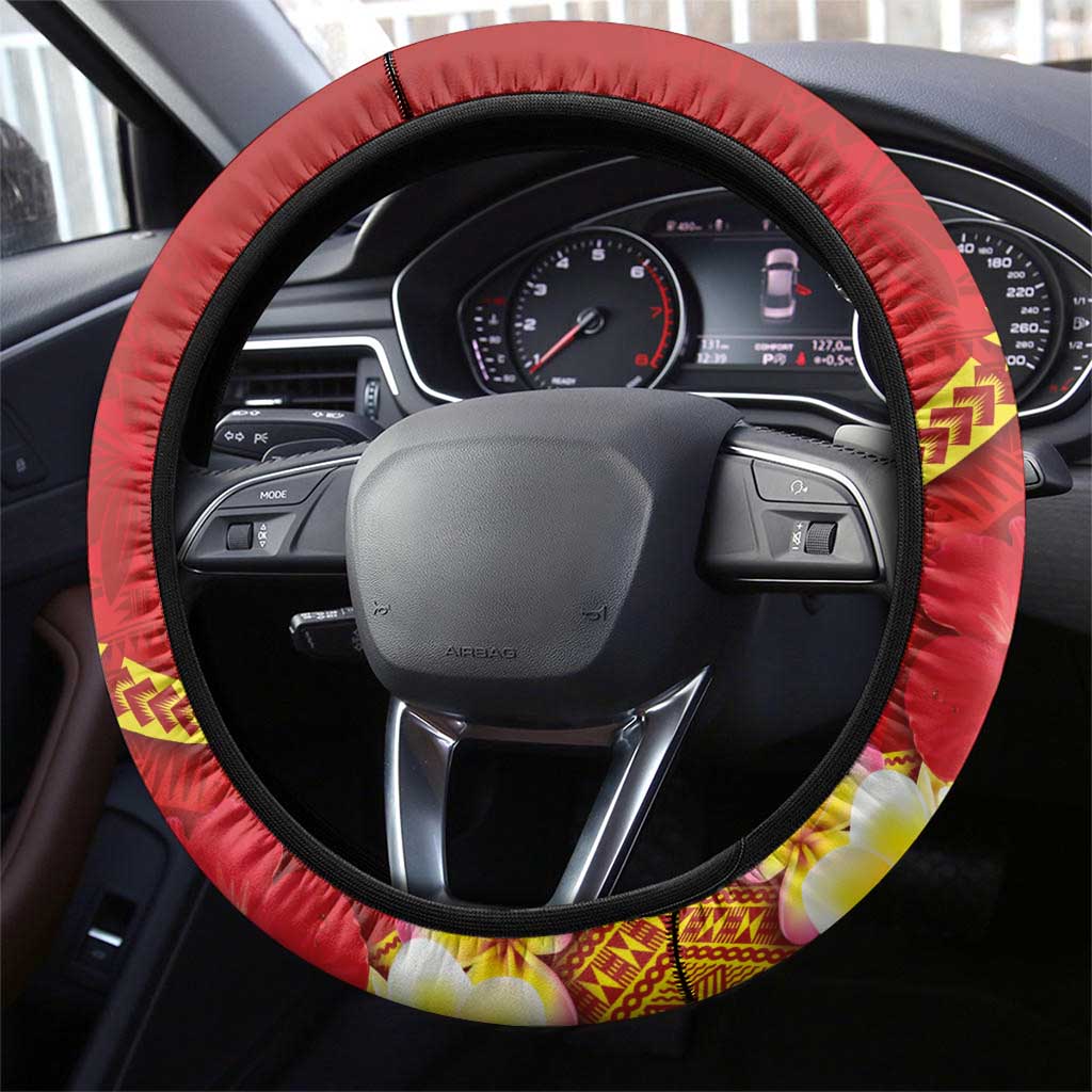 Rotuma Island Steering Wheel Cover Fijian Tapa with Polynesian Art and Hibiscus LT03 - Polynesian Pride