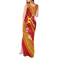 Rotuma Island Tank Maxi Dress Fijian Tapa with Polynesian Art and Hibiscus LT03 - Polynesian Pride