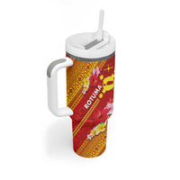 Rotuma Island Tumbler With Handle Fijian Tapa with Polynesian Art and Hibiscus LT03 - Polynesian Pride