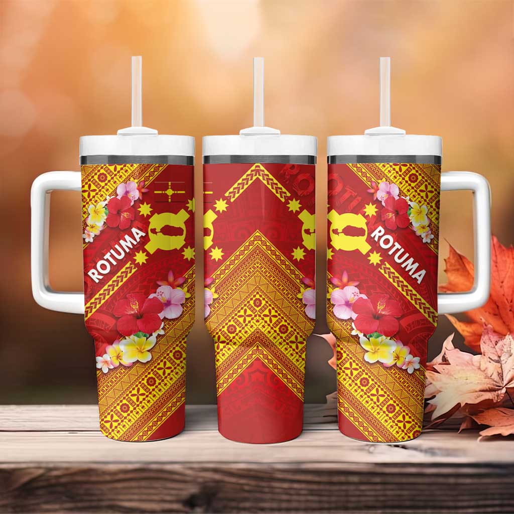 Rotuma Island Tumbler With Handle Fijian Tapa with Polynesian Art and Hibiscus LT03 - Polynesian Pride