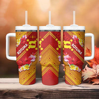 Rotuma Island Tumbler With Handle Fijian Tapa with Polynesian Art and Hibiscus LT03 - Polynesian Pride