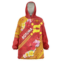 Rotuma Island Wearable Blanket Hoodie Fijian Tapa with Polynesian Art and Hibiscus LT03 One Size Red - Polynesian Pride