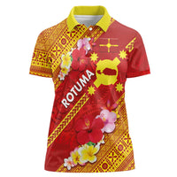 Rotuma Island Women Polo Shirt Fijian Tapa with Polynesian Art and Hibiscus LT03 Female Red - Polynesian Pride