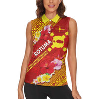 Rotuma Island Women Sleeveless Polo Shirt Fijian Tapa with Polynesian Art and Hibiscus LT03 - Polynesian Pride