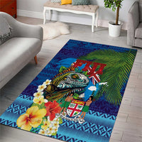 Fiji Iguana-Coat of Arms Area Rug with Hibiscus and Plumeria Palm Tree Tapa Art LT03 - Polynesian Pride