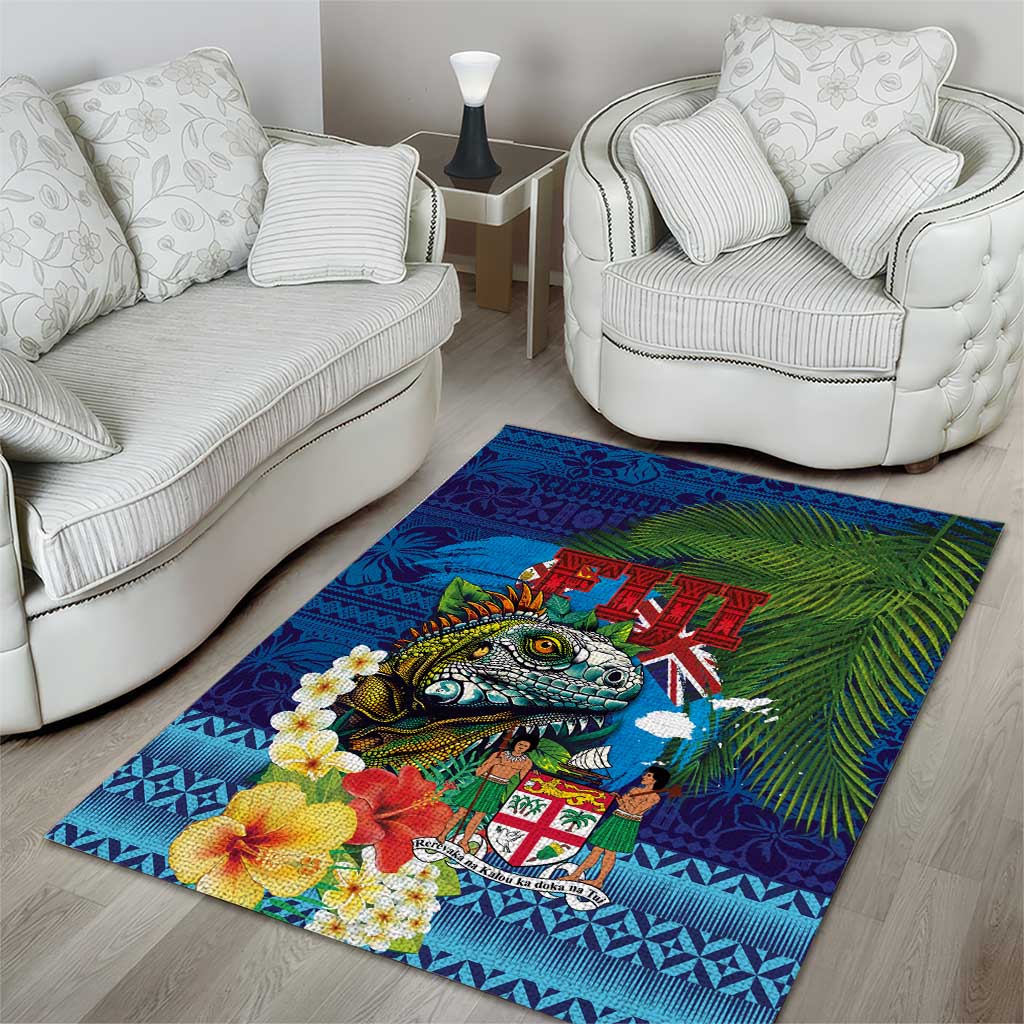 Fiji Iguana-Coat of Arms Area Rug with Hibiscus and Plumeria Palm Tree Tapa Art LT03 - Polynesian Pride