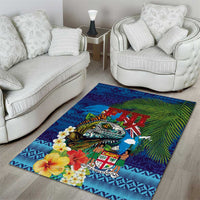 Fiji Iguana-Coat of Arms Area Rug with Hibiscus and Plumeria Palm Tree Tapa Art LT03 - Polynesian Pride