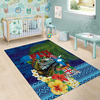 Fiji Iguana-Coat of Arms Area Rug with Hibiscus and Plumeria Palm Tree Tapa Art LT03 - Polynesian Pride
