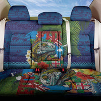 Fiji Iguana-Coat of Arms Back Car Seat Cover with Hibiscus and Plumeria Palm Tree Tapa Art LT03 One Size Blue - Polynesian Pride