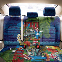Fiji Iguana-Coat of Arms Back Car Seat Cover with Hibiscus and Plumeria Palm Tree Tapa Art LT03 - Polynesian Pride