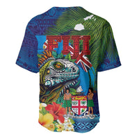 Fiji Iguana-Coat of Arms Baseball Jersey with Hibiscus and Plumeria Palm Tree Tapa Art LT03 - Polynesian Pride