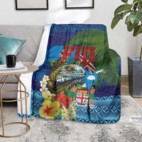 Fiji Iguana-Coat of Arms Blanket with Hibiscus and Plumeria Palm Tree Tapa Art LT03 - Polynesian Pride
