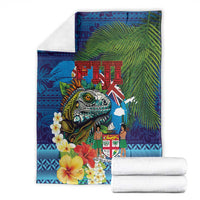 Fiji Iguana-Coat of Arms Blanket with Hibiscus and Plumeria Palm Tree Tapa Art LT03 - Polynesian Pride