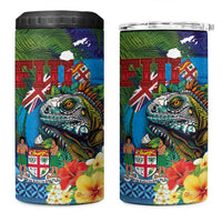 Fiji Iguana-Coat of Arms 4 in 1 Can Cooler Tumbler with Hibiscus and Plumeria Palm Tree Tapa Art LT03 One Size: 16 oz Blue - Polynesian Pride