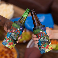 Fiji Iguana-Coat of Arms 4 in 1 Can Cooler Tumbler with Hibiscus and Plumeria Palm Tree Tapa Art LT03 - Polynesian Pride