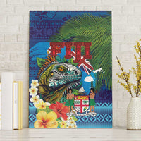 Fiji Iguana-Coat of Arms Canvas Wall Art with Hibiscus and Plumeria Palm Tree Tapa Art LT03 Without Frame Blue - Polynesian Pride