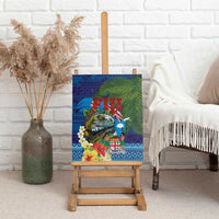 Fiji Iguana-Coat of Arms Canvas Wall Art with Hibiscus and Plumeria Palm Tree Tapa Art LT03 - Polynesian Pride