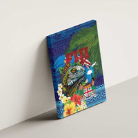Fiji Iguana-Coat of Arms Canvas Wall Art with Hibiscus and Plumeria Palm Tree Tapa Art LT03 - Polynesian Pride