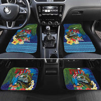 Fiji Iguana-Coat of Arms Car Mats with Hibiscus and Plumeria Palm Tree Tapa Art LT03 Set 4pcs Blue - Polynesian Pride