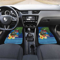 Fiji Iguana-Coat of Arms Car Mats with Hibiscus and Plumeria Palm Tree Tapa Art LT03 Set 2pcs - Front Blue - Polynesian Pride